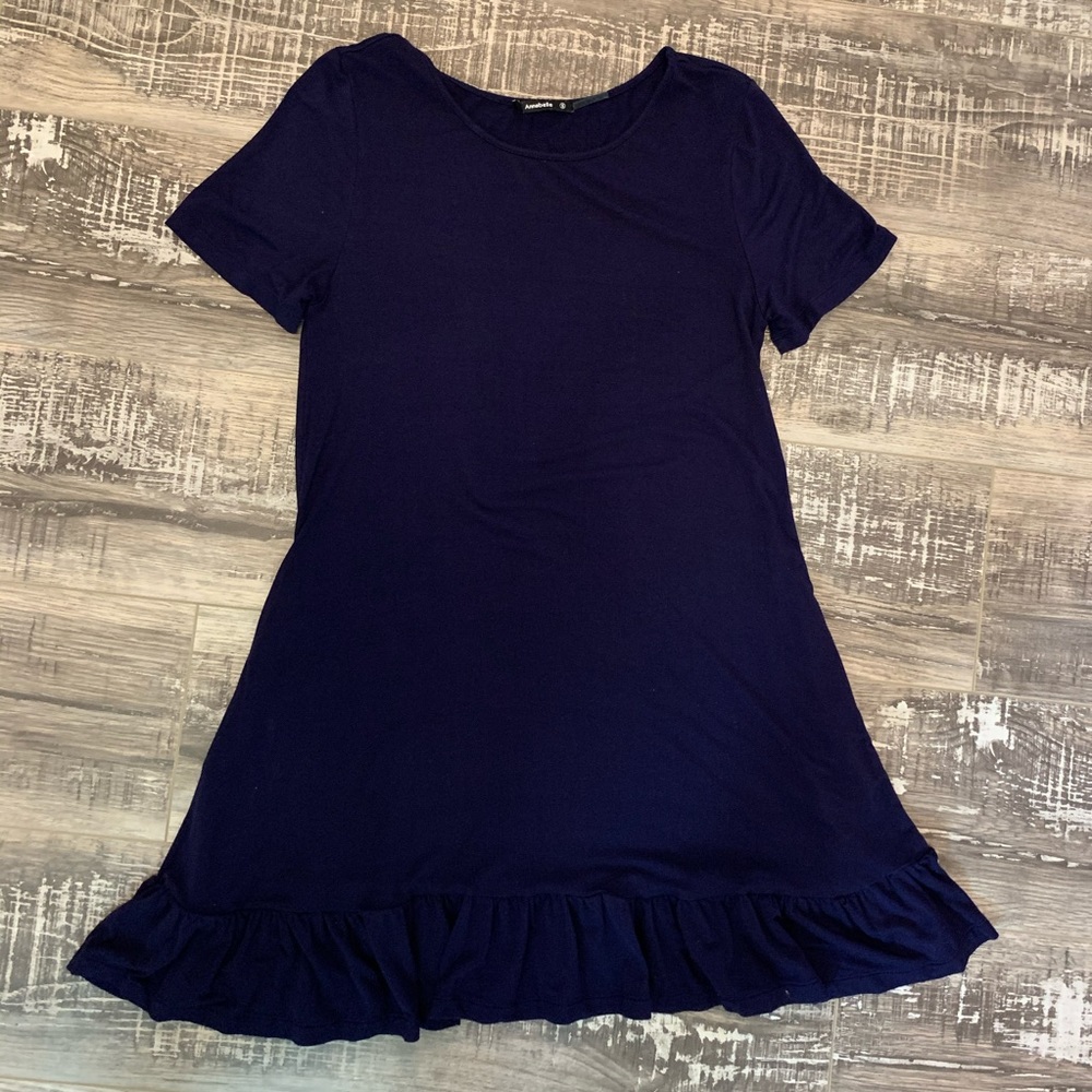 navy blue swing dress with ruffle hem